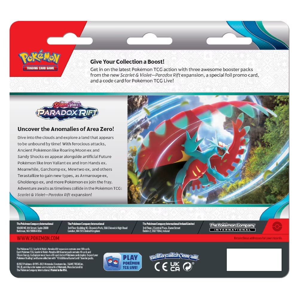 Pokémon TCG Paradox Rift 3-Pack Blister – back of the blister