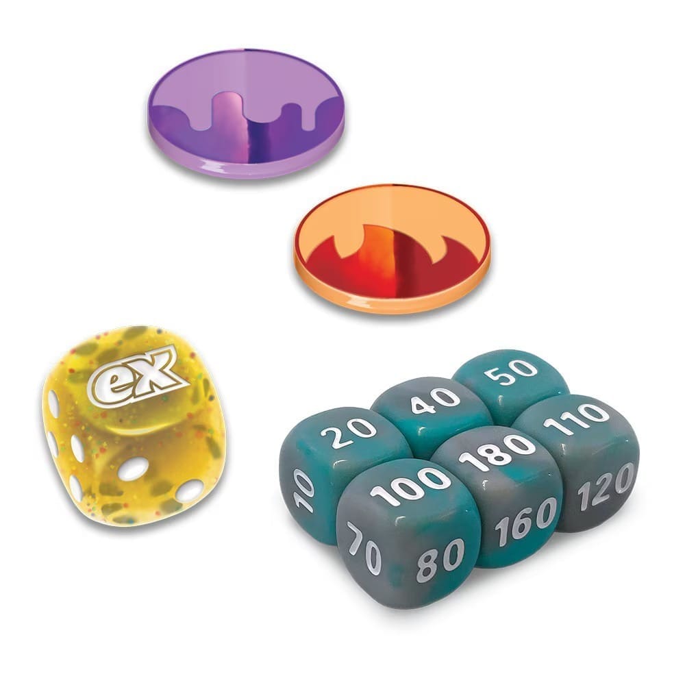 Pokémon TCG Surging Sparks Elite Trainer Box – dice and condition markers