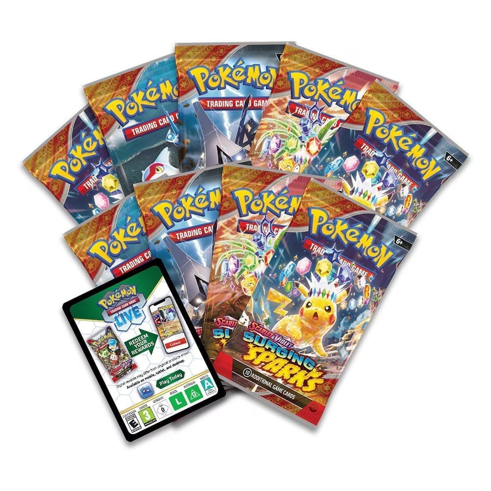 Pokémon TCG Surging Sparks Elite Trainer Box – nine booster packs and code card