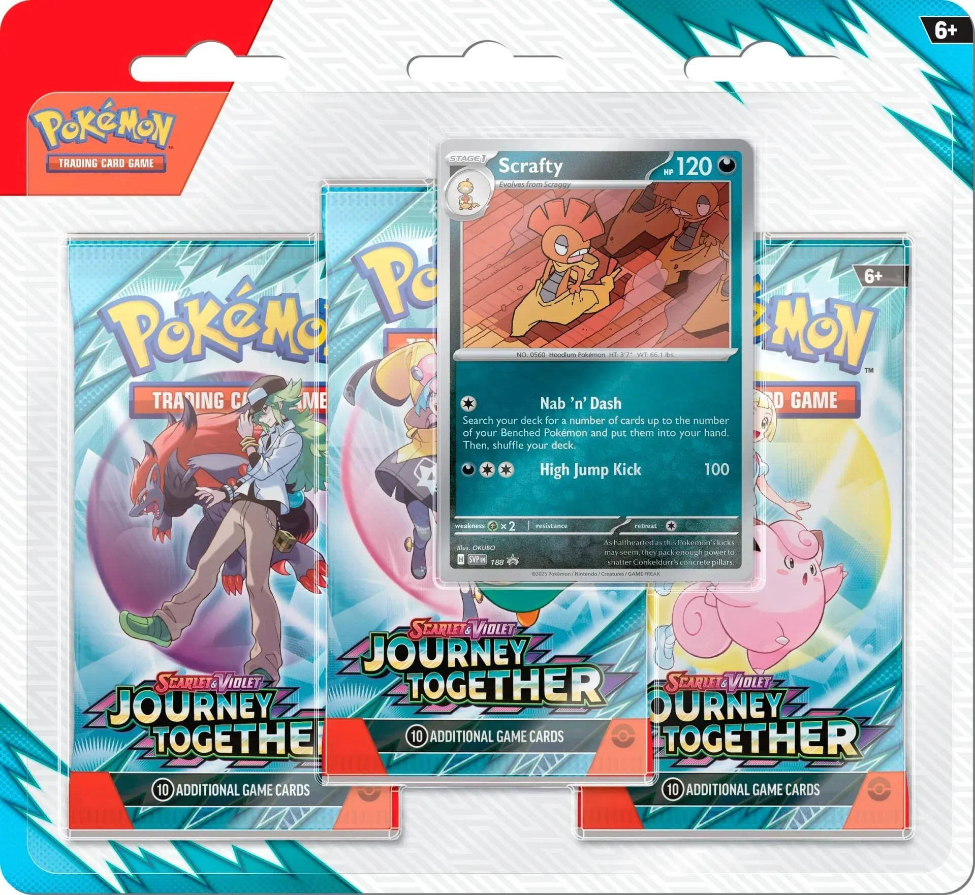 Pokémon TCG Journey Together 3-Pack Blister – Scrafty promo version