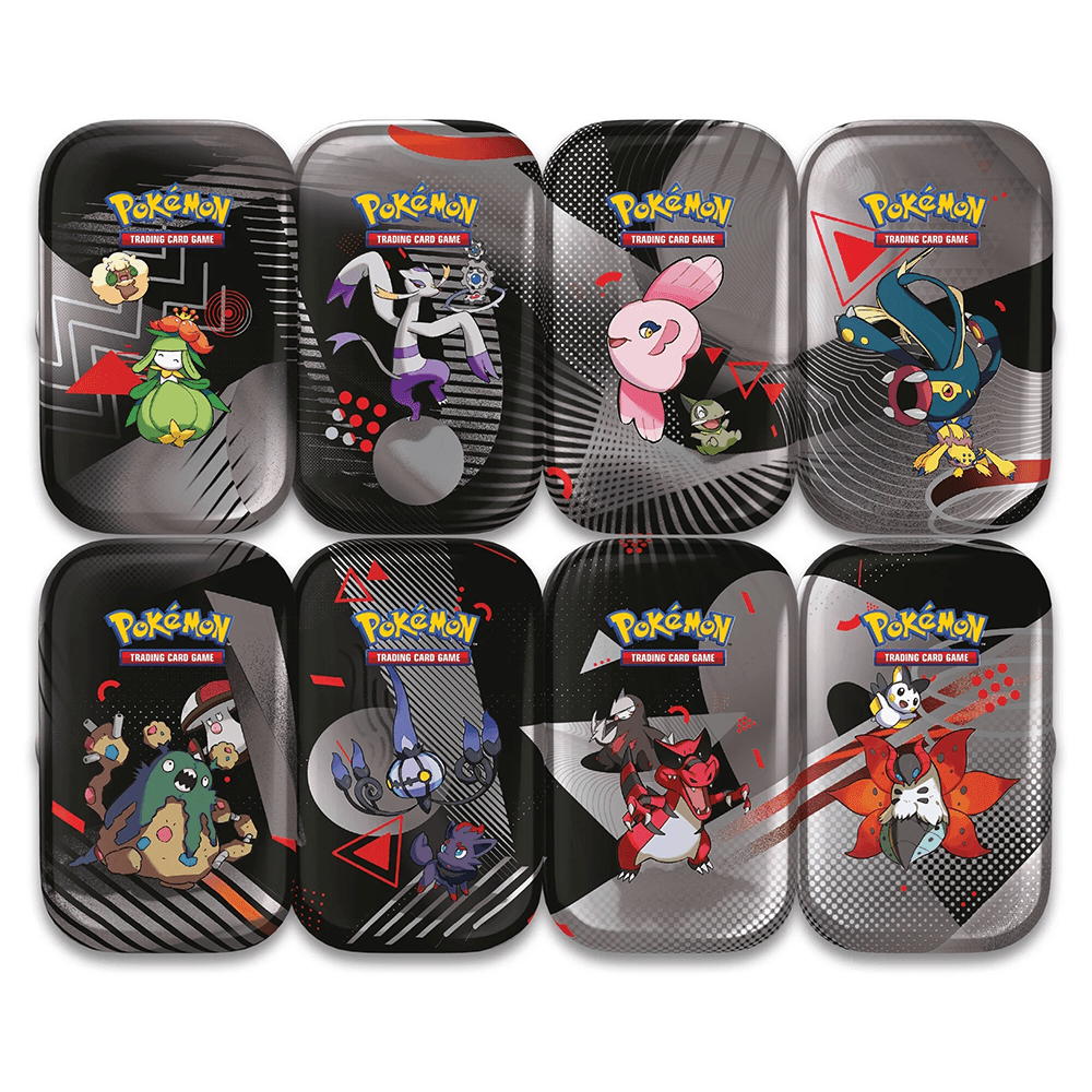 Pokémon TCG Black Bolt & White Flare Mini Tins – all eight mini tin designs