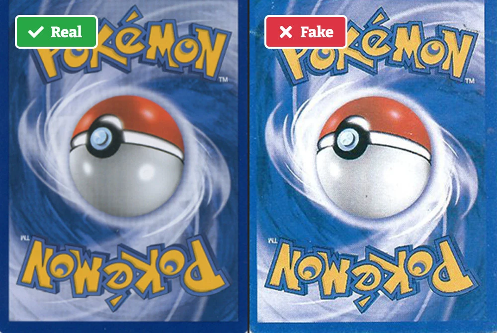 Comparison of real and fake pokemon card backs