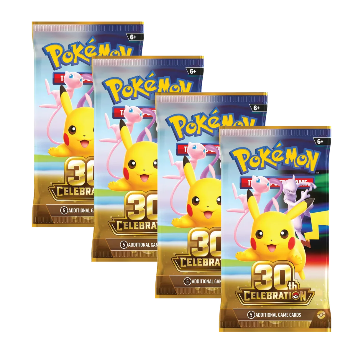 Pokémon TCG 30th Celebration booster pack artwork showing all-foil design