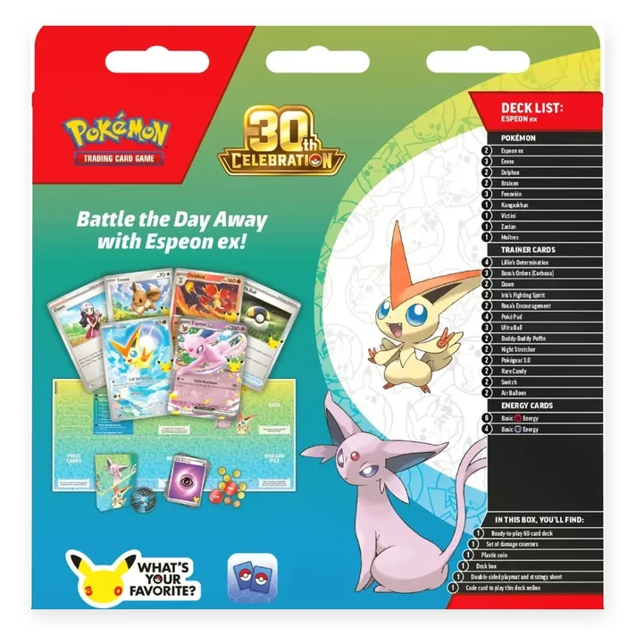 Pokémon TCG 30th Celebration Battle Deck – Espeon ex version, back of the box