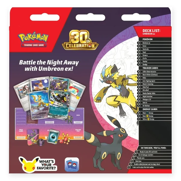 Pokémon TCG 30th Celebration Battle Deck – Umbreon ex version, back of the box